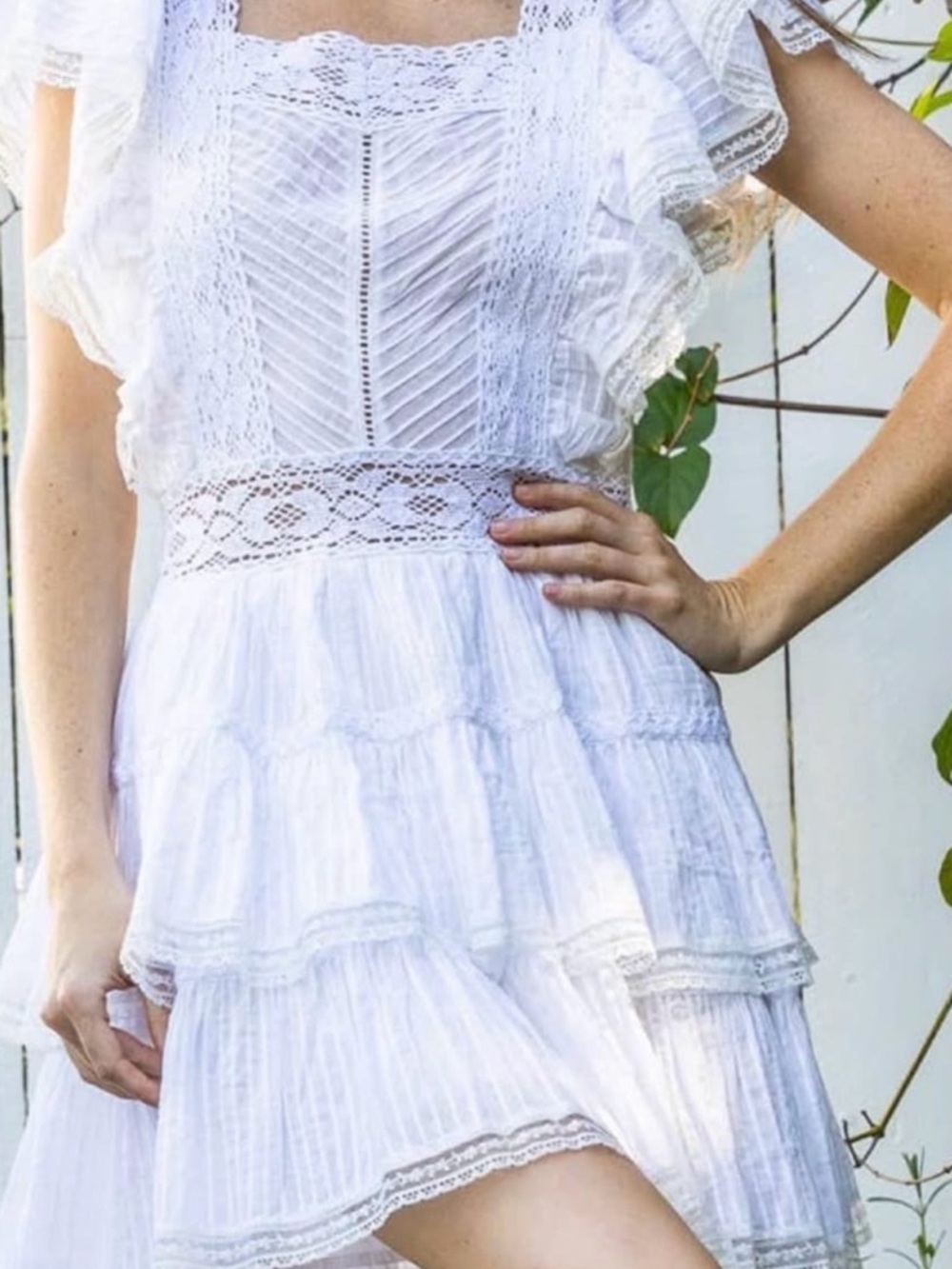 En Crème White Crochet-Trim Mini Dress